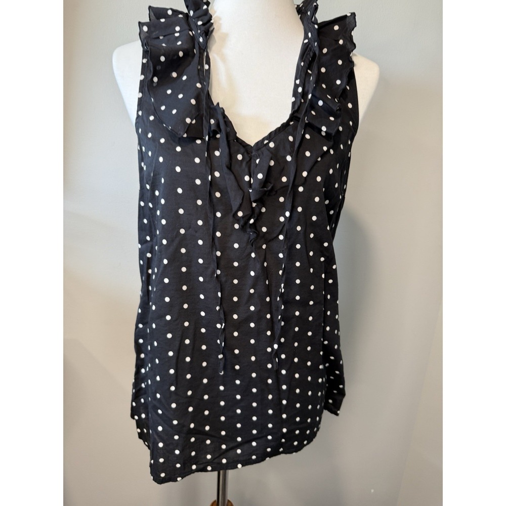 Old Navy Sleeveless Blouse Womens M Black Polka Dot Ruffle V-Neck Top 792195-04